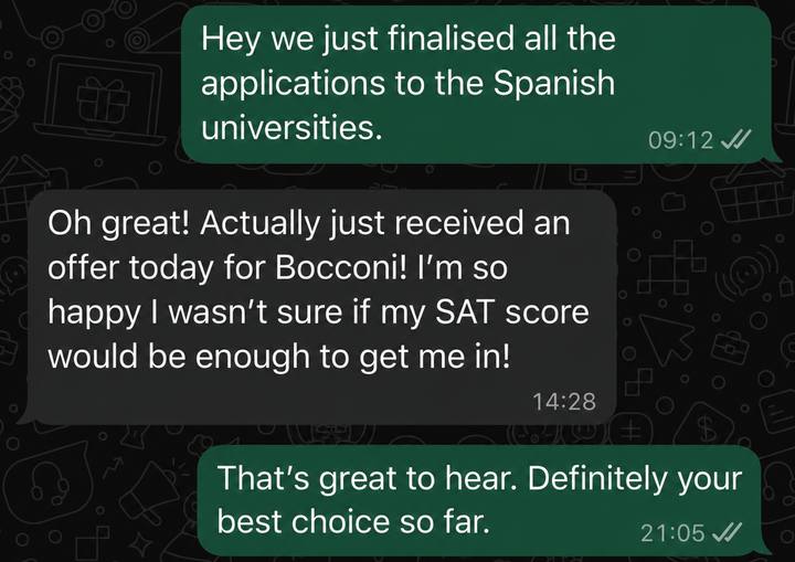Student message: offer received from Bocconi