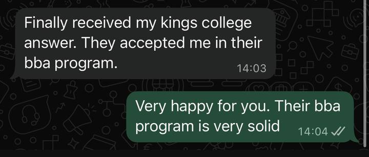 Student message: accepted to the BBA at King's College London